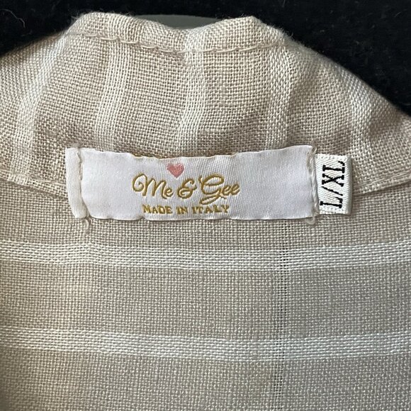 Me & Gee Linen Tunic Womens L/XL Beige Stripe Made in Italy Boho Coastal - Picture 2 of 7